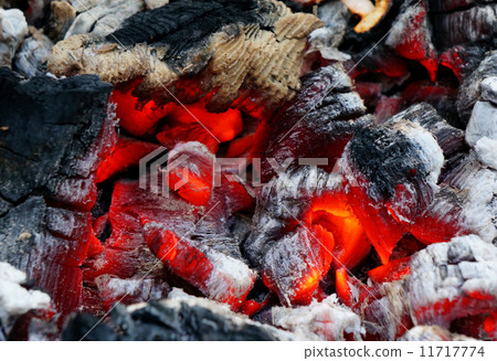 Glowing embers in the ash closeup 11717774