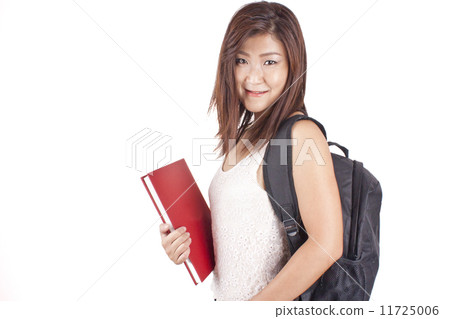 Beautiful Asian girl carrying backpack and book 11725006