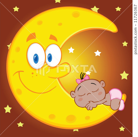 Cute African American Baby Girl Sleeps On The Smiling Moon Cute African American Baby Girl Sleeps On The Smiling Moon 11726367