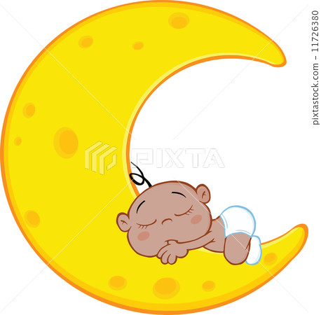 Cute African American Baby Boy Sleeps On Moon - Stock Illustration ...