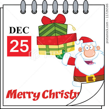 Christmas Holiday Calendar With Santa Claus Holding Up A Stack Of Gifts 11726586