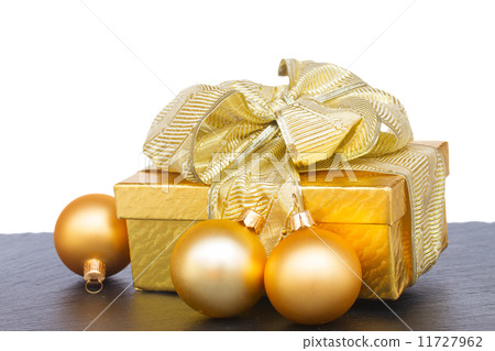golden  gift box with christmas decorations 11727962