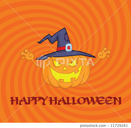Scaring Halloween Pumpkin With A Witch Hat And Sign 11729261