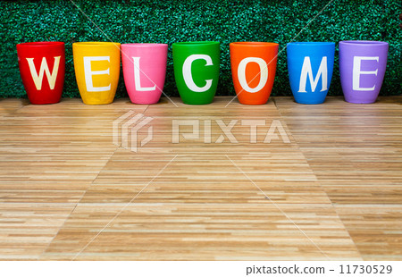 Welcome word on ceramic pot Welcome word on ceramic pot 11730529