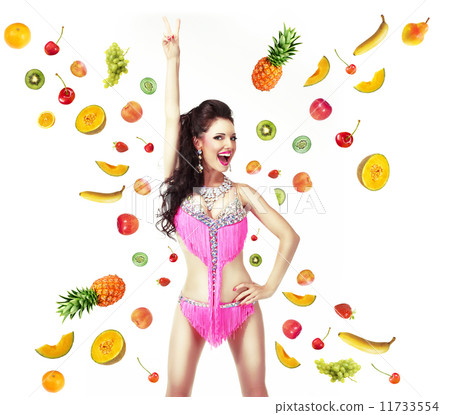 Healthy Lifestyle & Diet Concept. Woman with Mix of Juicy Fresh Fruit Healthy Lifestyle & Diet Concept. Woman with Mix of Juicy Fresh Fruit 11733554