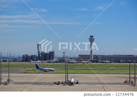 Haneda Airport passenger plane and new and old control tower 11734476
