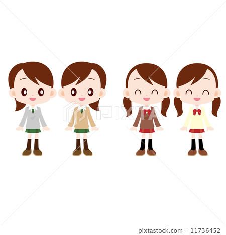 Stock Illustration: high school girl, twin, twins