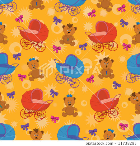 Seamless background, bears and prams 11738283