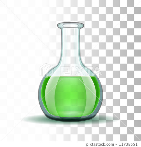 Chemical laboratory transparent flask with green liquid Chemical laboratory transparent flask with green liquid 11738551
