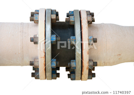 Metal pipe flanges with bolts on an isolated background, Pipe line in oil and gas industry Metal pipe flanges with bolts on an isolated background, Pipe line in oil and gas industry 11740397