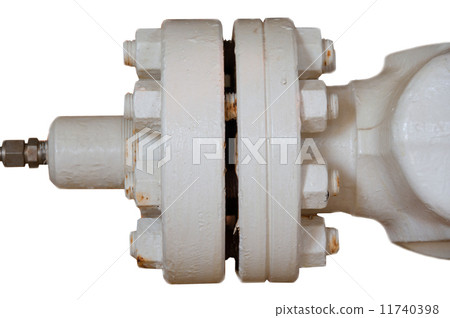 Metal pipe flanges with bolts on an isolated background, Pipe line in oil and gas industry  11740398