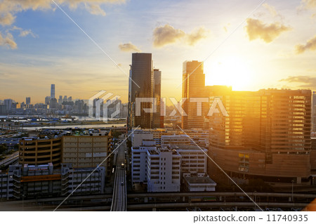 Urban downtown city at sunset, 11740935