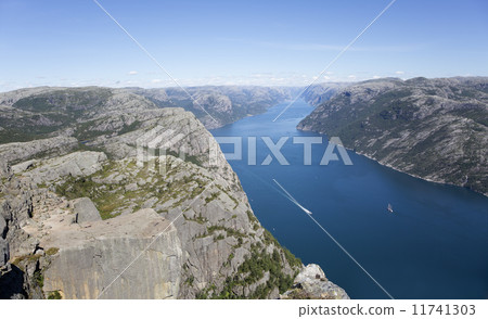 Preikestolen or Pulpit rock panorama without people (Norway) 11741303