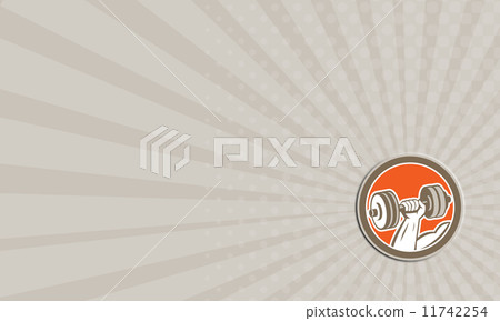 Business card Hand Lifting Dumbbell Circle Retro 11742254