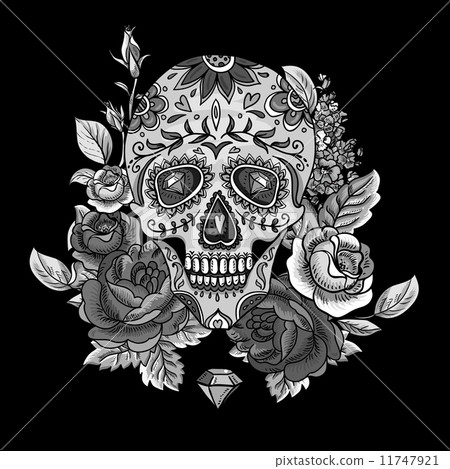 Monochrome Skull, diamond and Flowers Card Monochrome Skull, diamond and Flowers Card 11747921