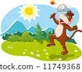 Funny cartoon monkey catching butterflies with a net, enjoying happy summer vacation, nature. Vector 11749368