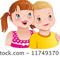 Little girl hugging a boy - cute kids looking up and smiling happily. Vector illustration 11749370