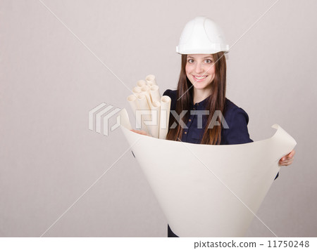 Architect looking project, deploying hands drawing 11750248