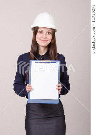 Beautiful girl helmet with a folder in hands 11750273