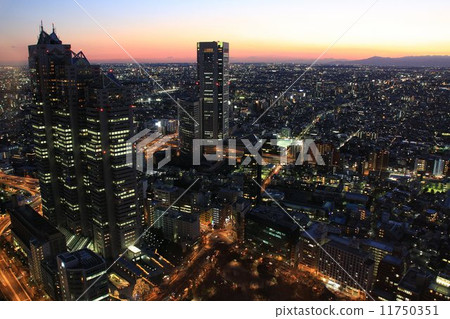 神奇時刻的夕陽天空和大城市夜景 11750351
