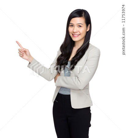 Business woman with finger point out 11753974
