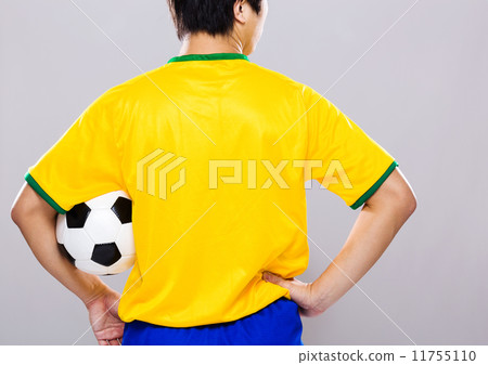 Back view of man hold soccer ball 11755110