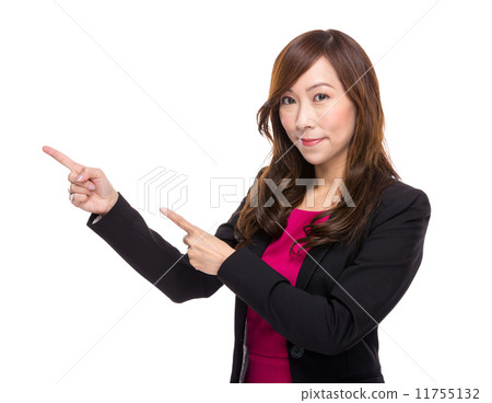 Asian business woman with finger point out 11755132