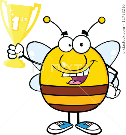 Pudgy Bee Character Holding First Prize Trophy Cup 11758210