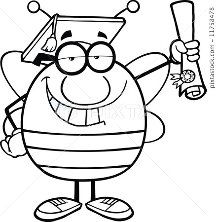 Black And White Pudgy Bee Character Graduate Holding Up A Diploma 11758478