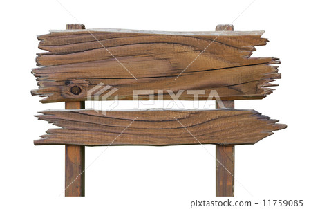 Old wooden road sign board. Wooden plate isolated on white with 11759085