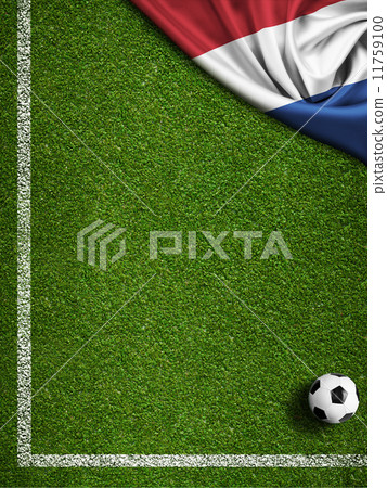 Soccer or football field with flag of Nederland 11759100