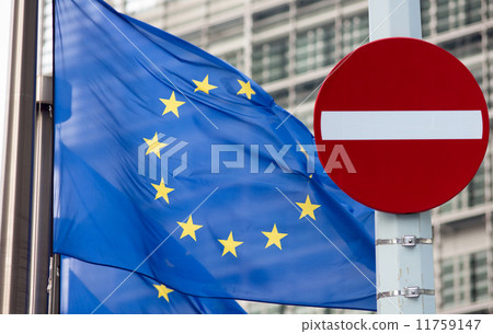 No entry sign in front of EU flag No entry sign in front of EU flag 11759147