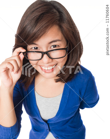 Woman wearing glasses looking up happy smile . 11760684
