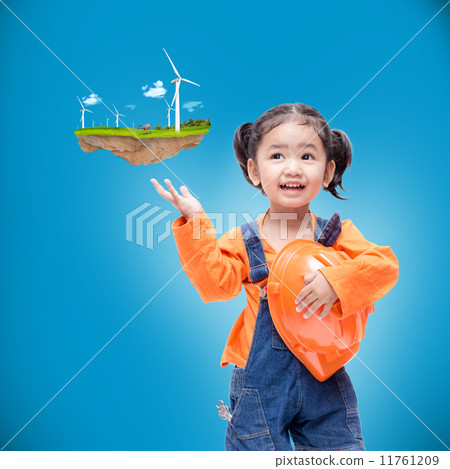 Smile Asian Engineer baby girl  with small floating island 11761209