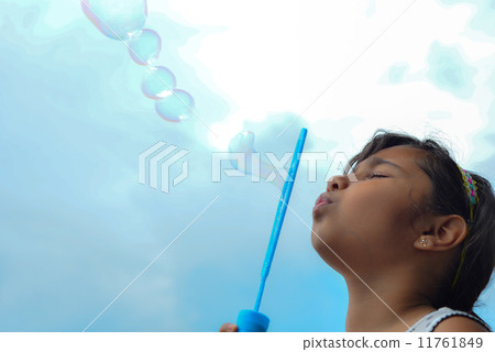 Young cute asian girl playing - blowing bubble v2 11761849