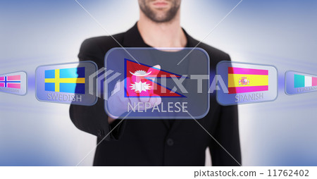 Hand pushing on a touch screen interface 11762402