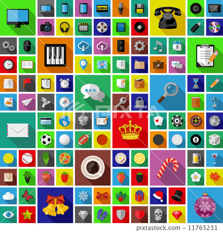 Set of universal icons with long shadow. Flat design. Vector illustration. 11765231