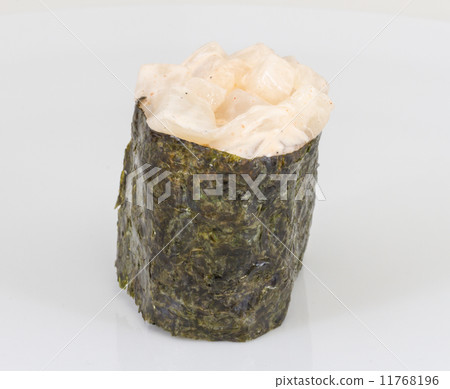 spice sushi hotate with sauced slices of scallop isolated on whi 11768196