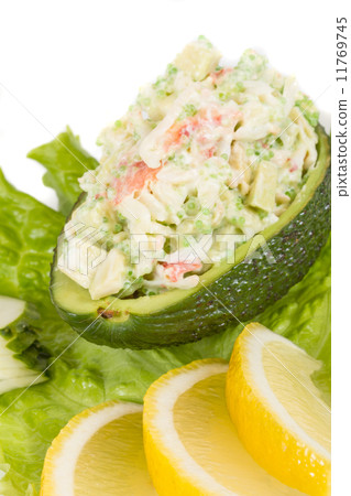 Crab meat salad with green caviar in avocado - japan cusine 11769745