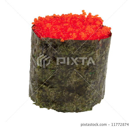 Sushi with fying fish caviar isolated over white background Sushi with fying fish caviar isolated over white background 11772874