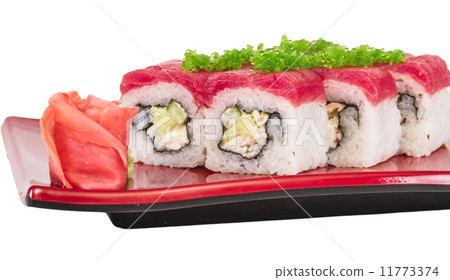 Maki Sushi - Roll made of Crab, avocado, cucumber inside. Fresh 11773374