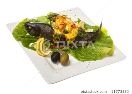 trout fish baked with shrimps and cauliflower trout fish baked with shrimps and cauliflower 11773383