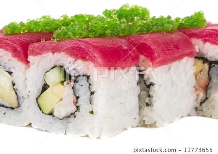 Maki Sushi - Roll made of Crab, avocado, cucumber inside. Fresh 11773655