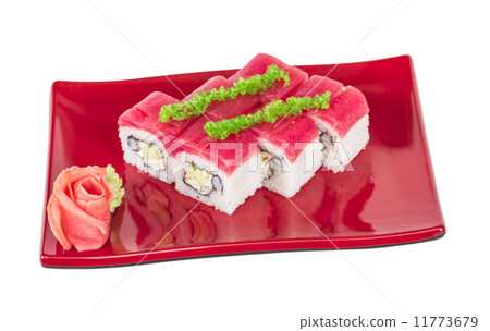 Maki Sushi - Roll made of Crab, avocado, cucumber inside. Fresh 11773679