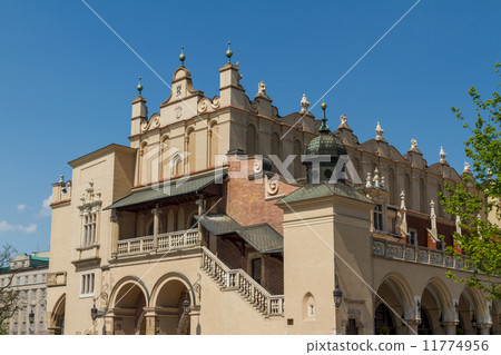 Sukiennice building in Krakow in strange perspective, Poland 11774956