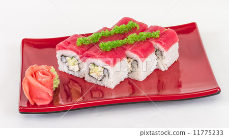 Maki Sushi - Roll made of Crab, avocado, cucumber inside. Fresh 11775233