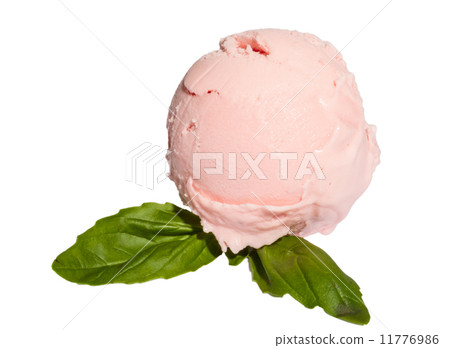 Scoop of strawberry ice cream from top on white background with Scoop of strawberry ice cream from top on white background with 11776986