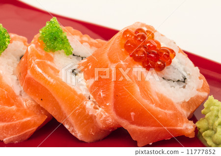 Japanese sushi traditional japanese food.Roll made of salmon, re 11777852