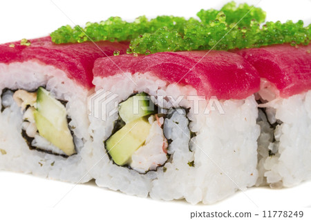 Maki Sushi - Roll made of Crab, avocado, cucumber inside. Fresh Maki Sushi - Roll made of Crab, avocado, cucumber inside. Fresh 11778249