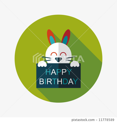 插圖素材: happy birthday rabbit card flat icon with long shadow